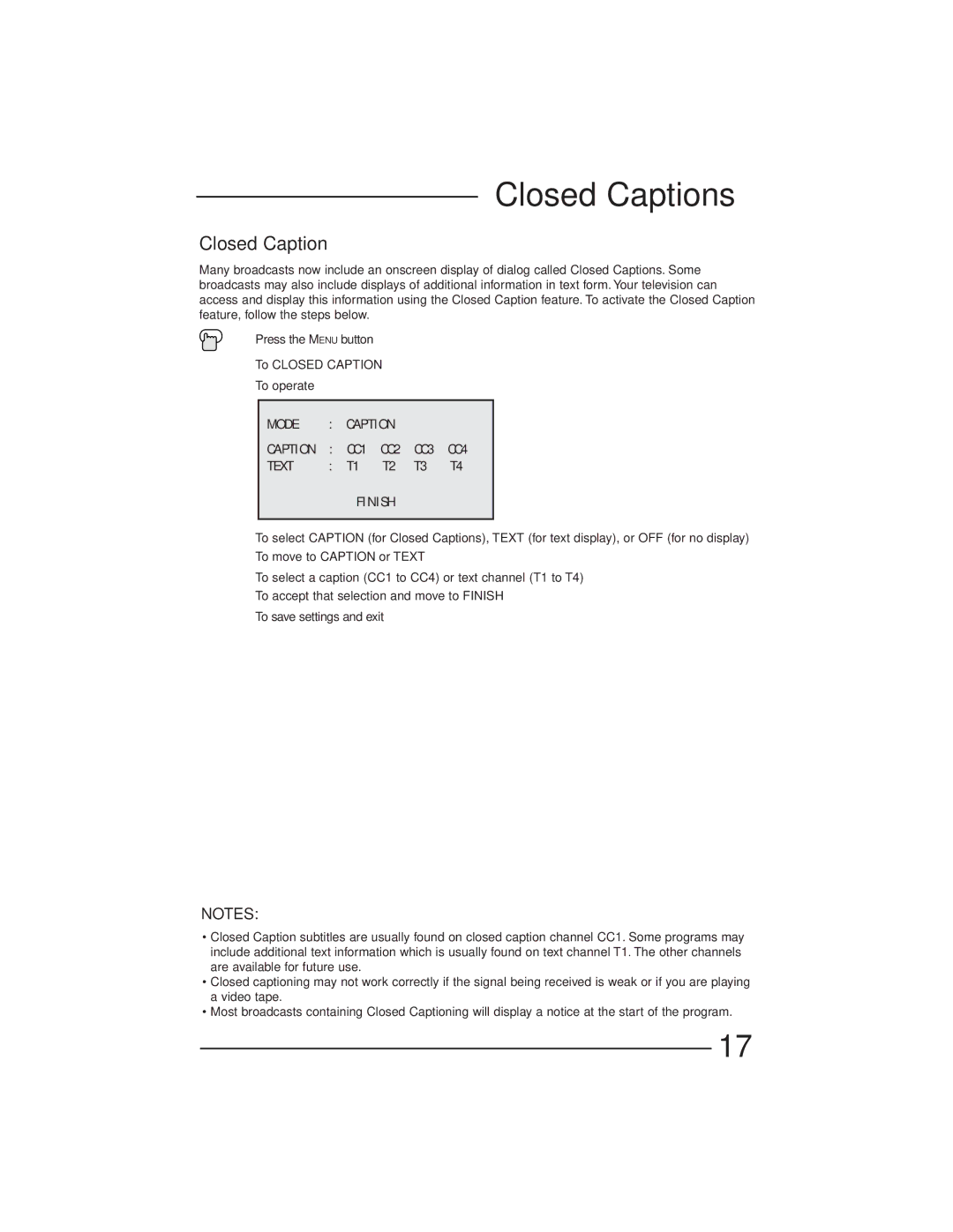 JVC AV-27GFH manual Closed Captions 