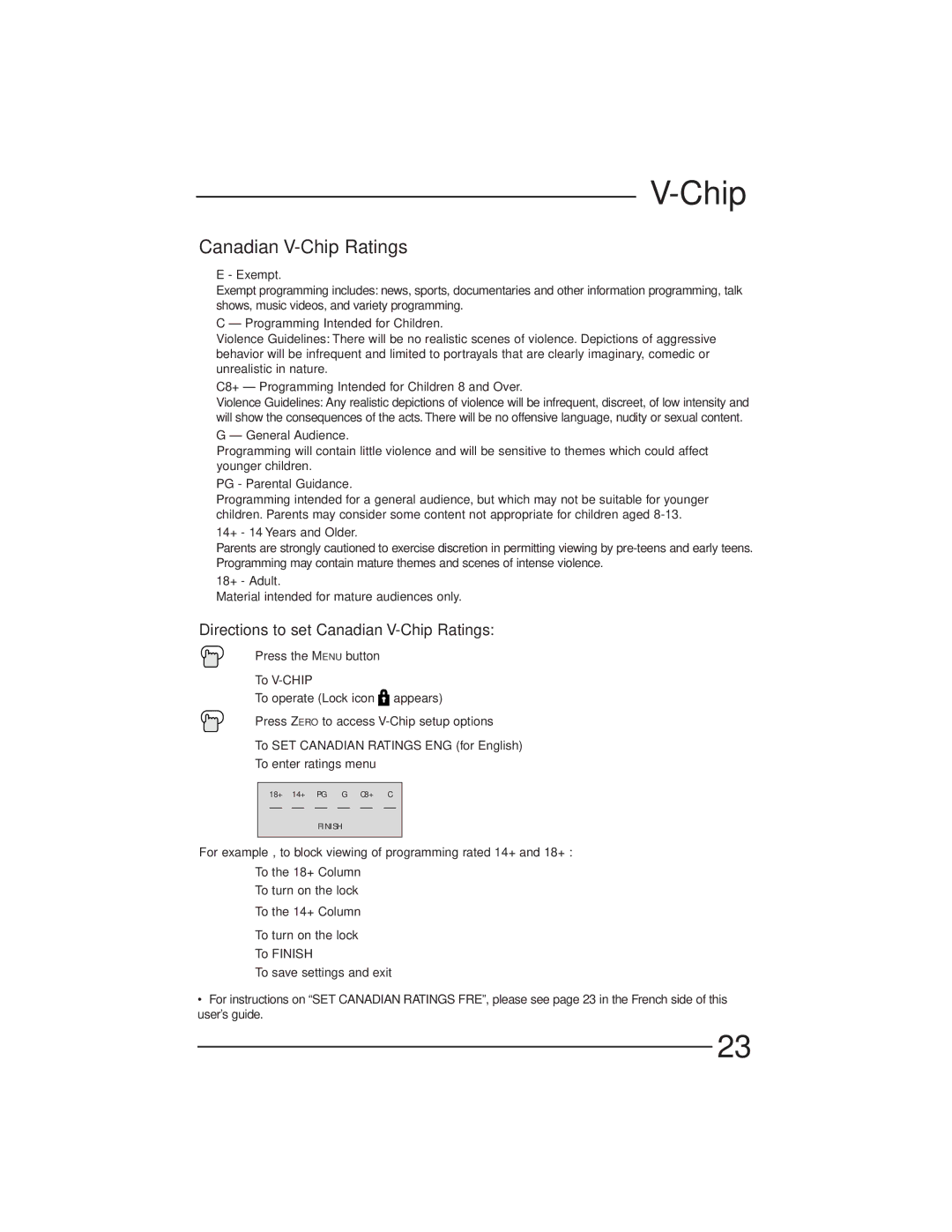 JVC AV-27GFH manual Directions to set Canadian V-Chip Ratings 