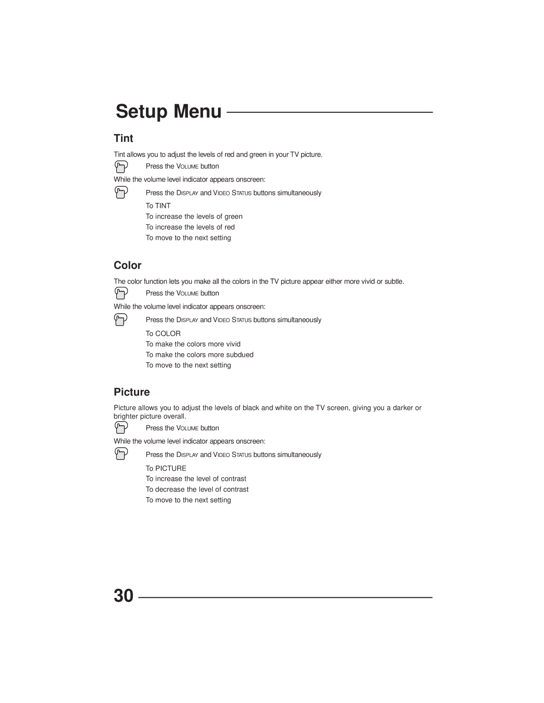 JVC AV-27GFH manual Tint, Color, Picture 