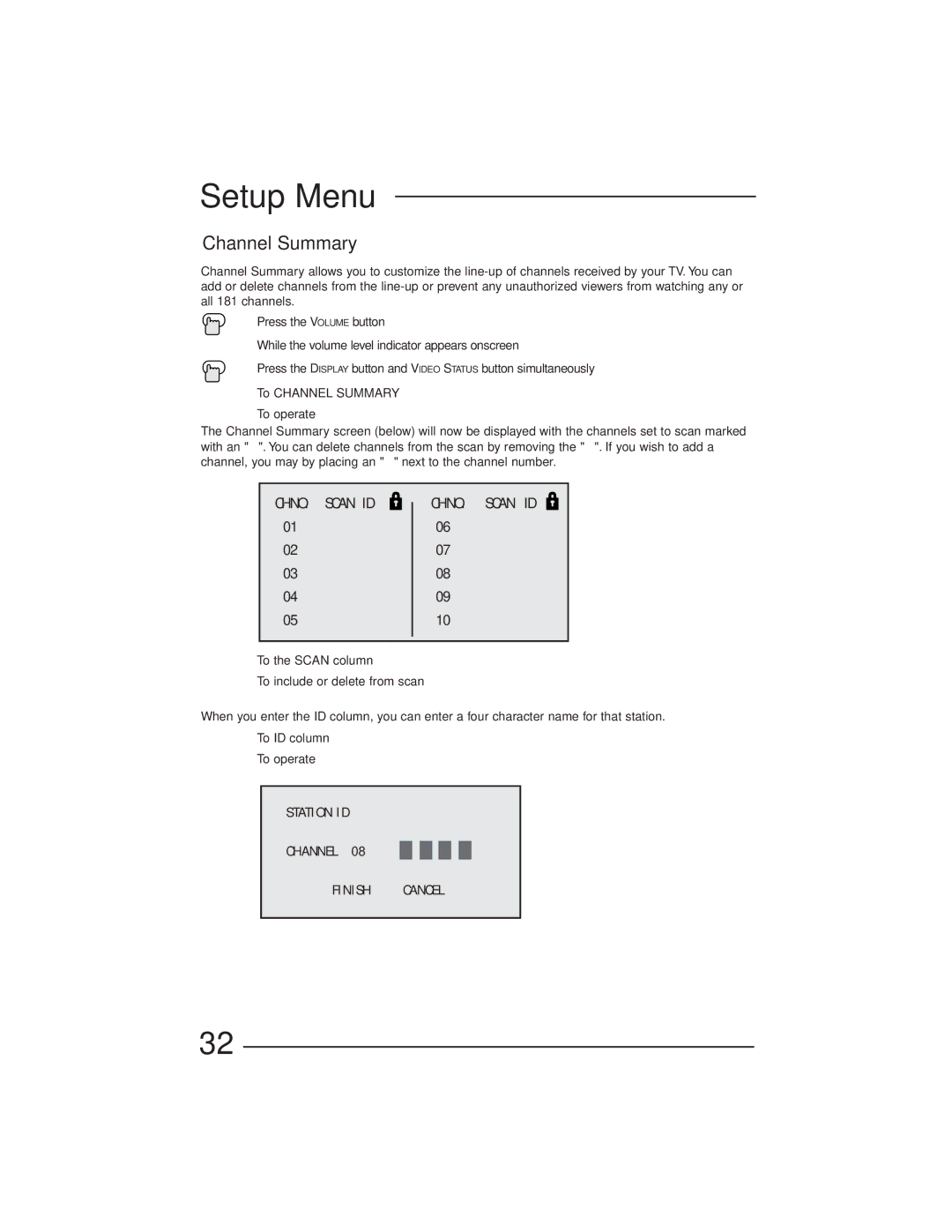 JVC AV-27GFH manual Channel Summary, While the volume level indicator appears onscreen 