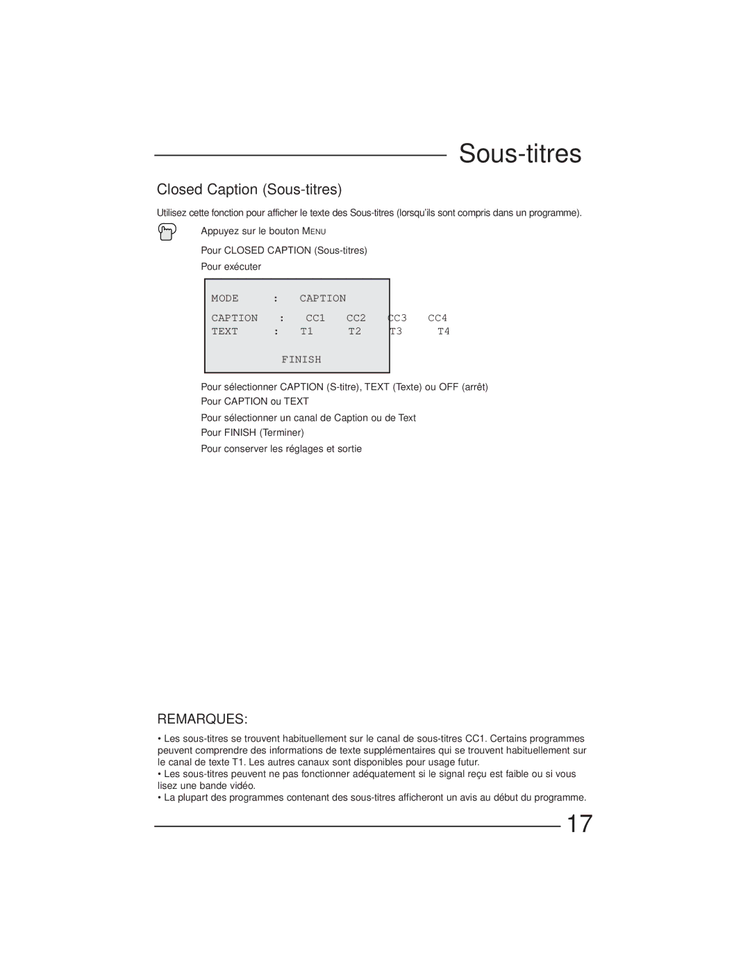 JVC AV-27GFH manual Closed Caption Sous-titres 