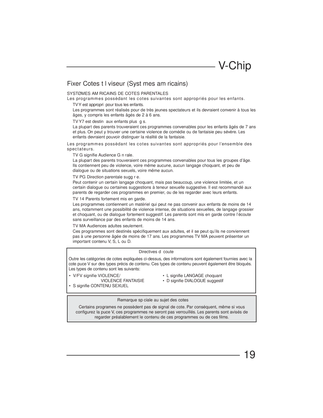 JVC AV-27GFH manual Fixer Cotes téléviseur Systèmes américains, Systèmes Américains DE Cotes Parentales 