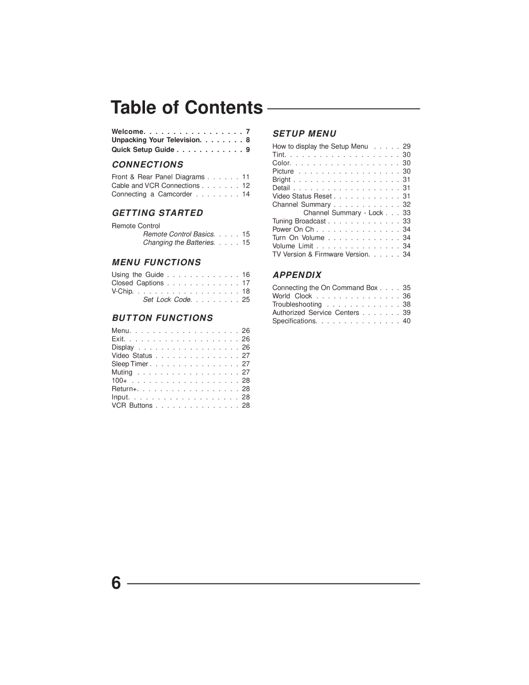 JVC AV-27GFH manual Table of Contents 