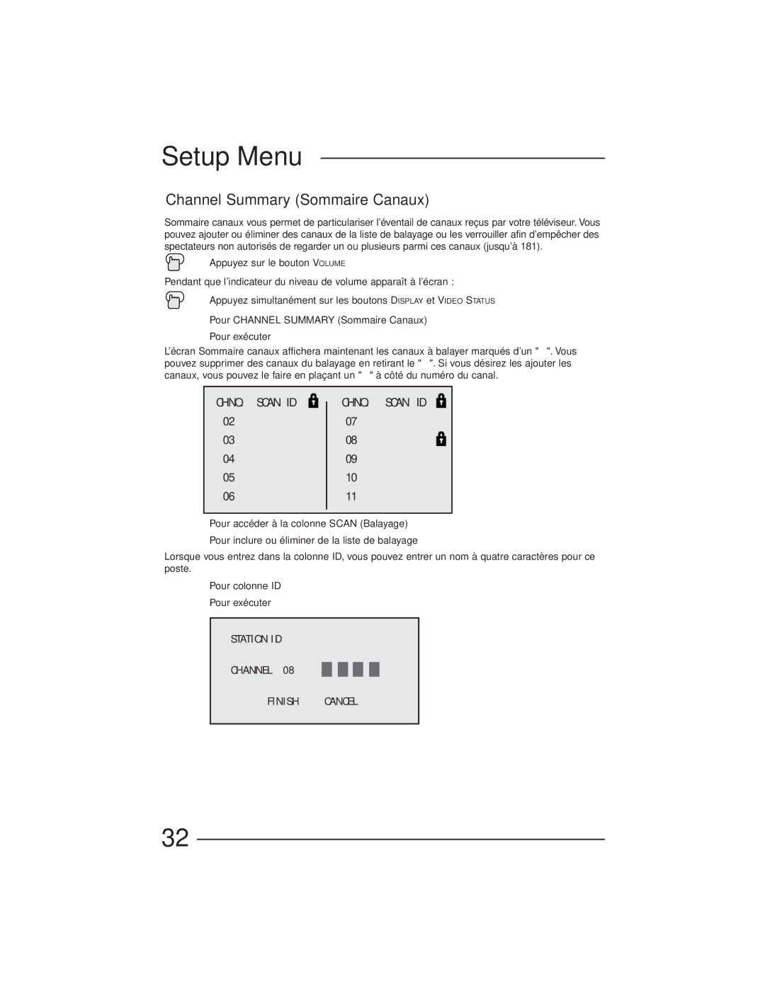 JVC AV-27GFH manual Channel Summary Sommaire Canaux 