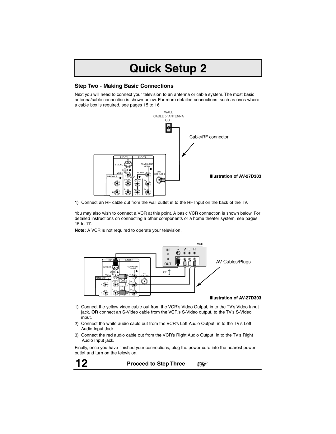 JVC AV 27S33, AV 27330, AV 27320 manual Step Two Making Basic Connections, Illustration of AV-27D303 