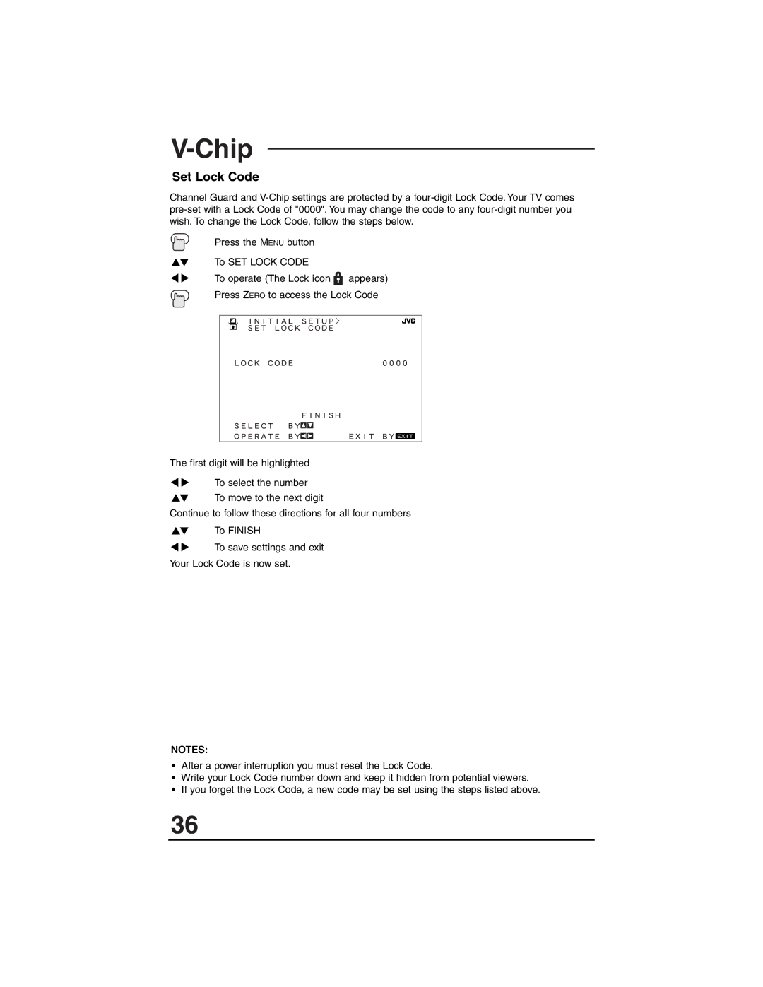 JVC AV 27S33, AV 27330, AV 27320 manual Set Lock Code 