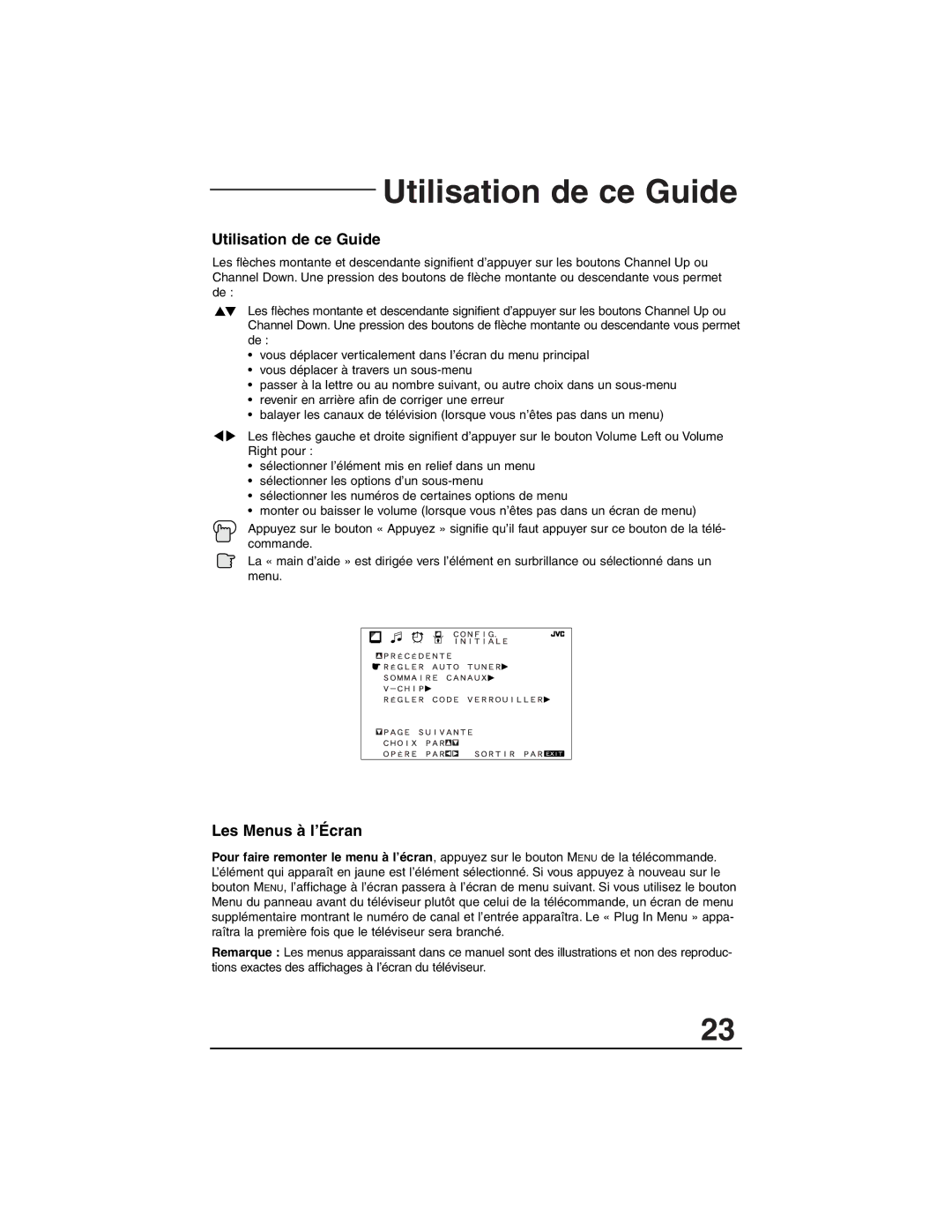 JVC AV 27S33, AV 27330, AV 27320 manual Utilisation de ce Guide, Les Menus à l’Écran 