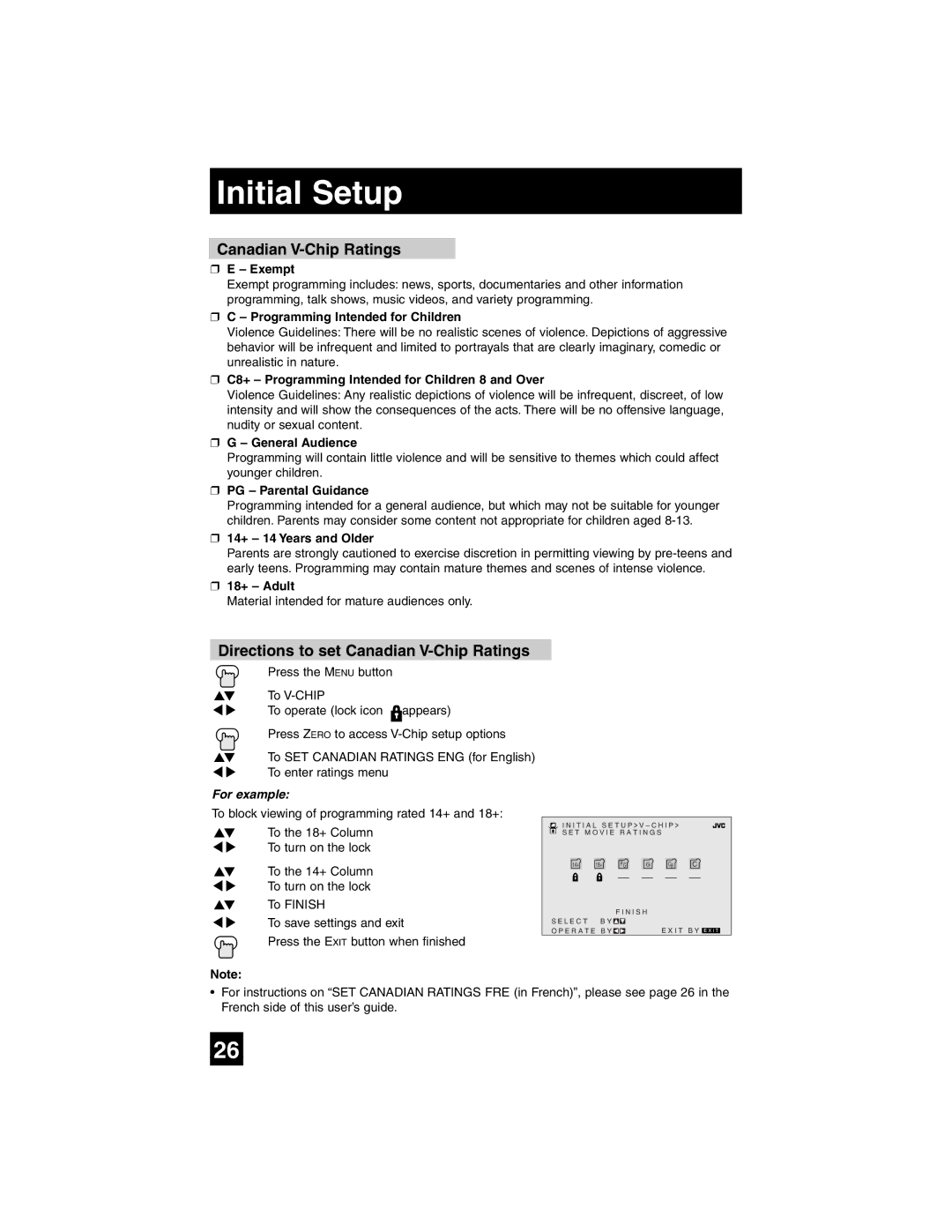 JVC AV-27SF35 manual Directions to set Canadian V-Chip Ratings 