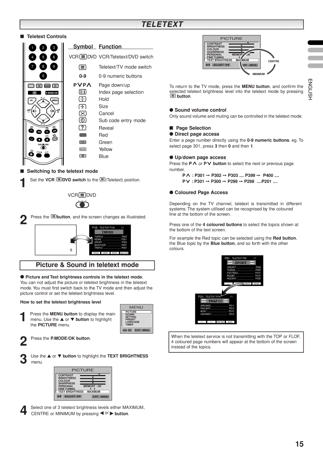 JVC AV-28BK5ECS, AV-28BK5ECB manual Teletext, Picture & Sound in teletext mode 