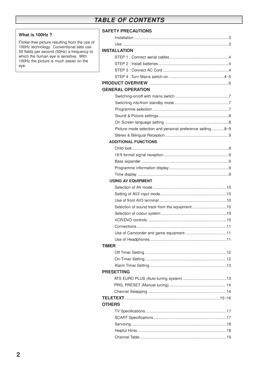 JVC AV-28BK5ECB, AV-28BK5ECS manual Table of Contents 