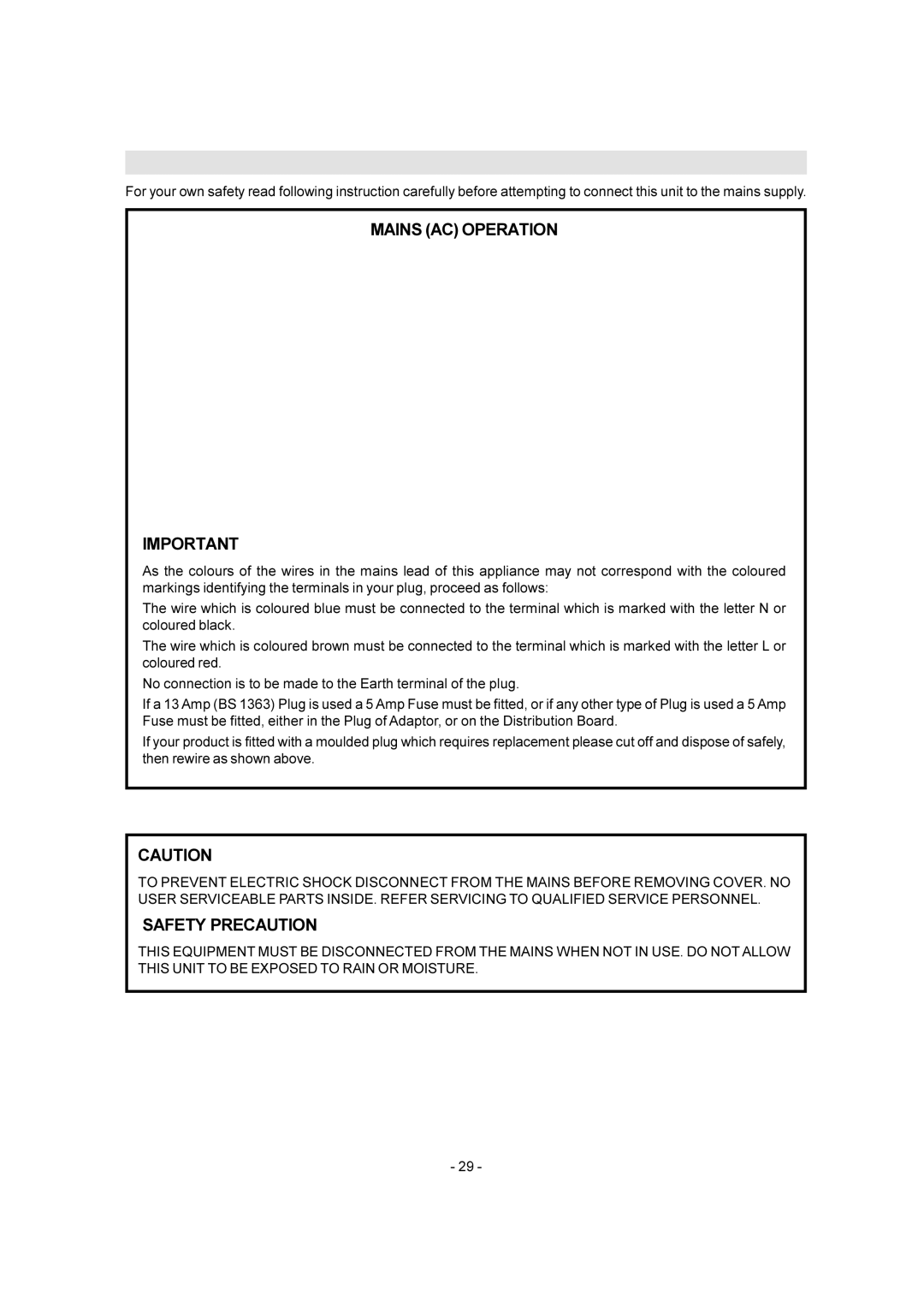 JVC AV-28E50SK, AV-32E50SK manual Important Instruction, Mains AC Operation 