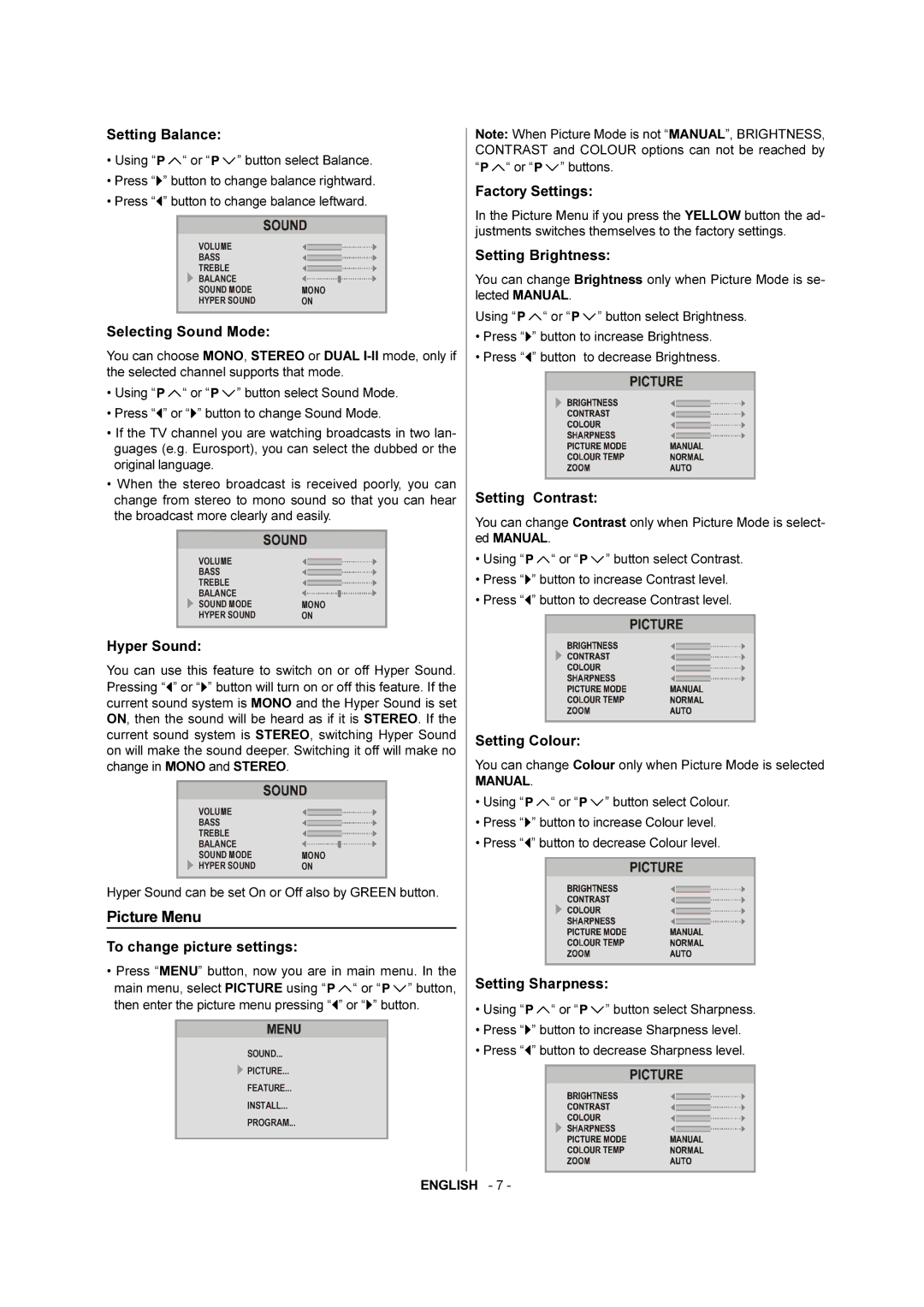 JVC AV-28KT1BUF, AV-28KT1SUF manual Picture Menu 