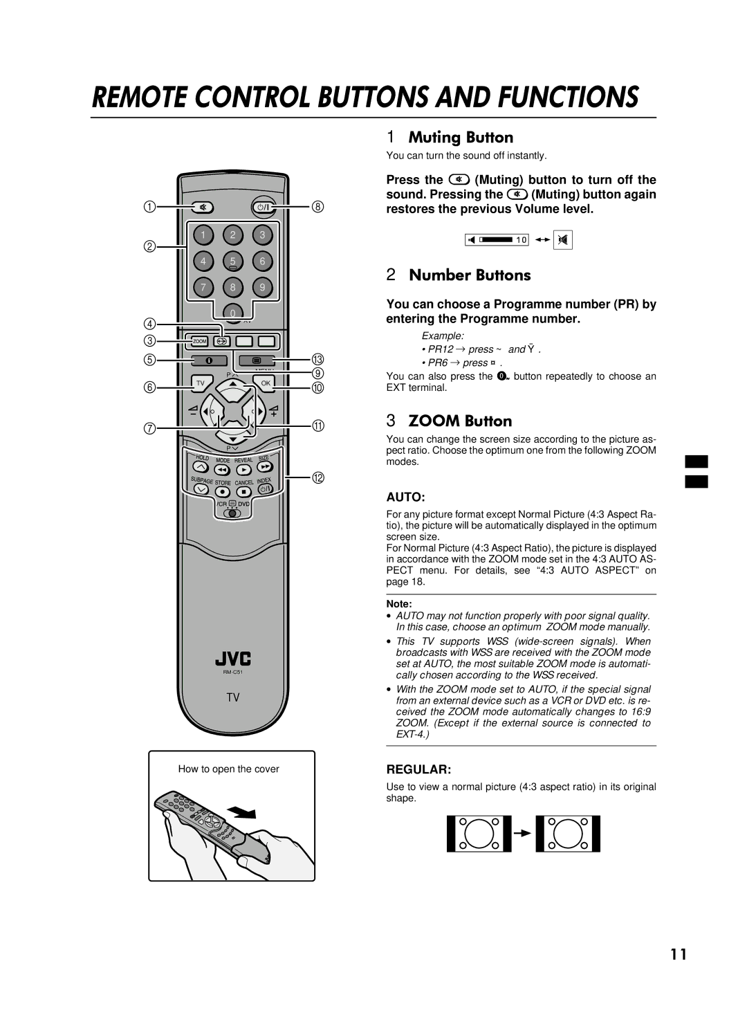 JVC 0300-T-CR-JMUK, AV-28WFT1EI specifications 5027#&21752/#%877216#$1#81&7,216, 0XWLQJ#%XWWRQ, 1XPEHU#%XWWRQV, =220#%XWWRQ 