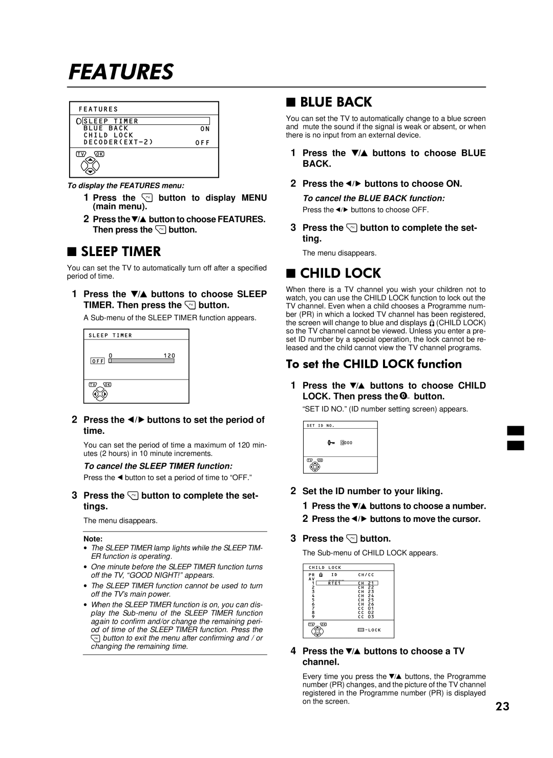 JVC 0300-T-CR-JMUK, AV-28WFT1EI, LCT0622-001A-U specifications $7856, #%$, #7,05, 7R#VHW#WKH#&+,/#/2&.#IXQFWLRQ 