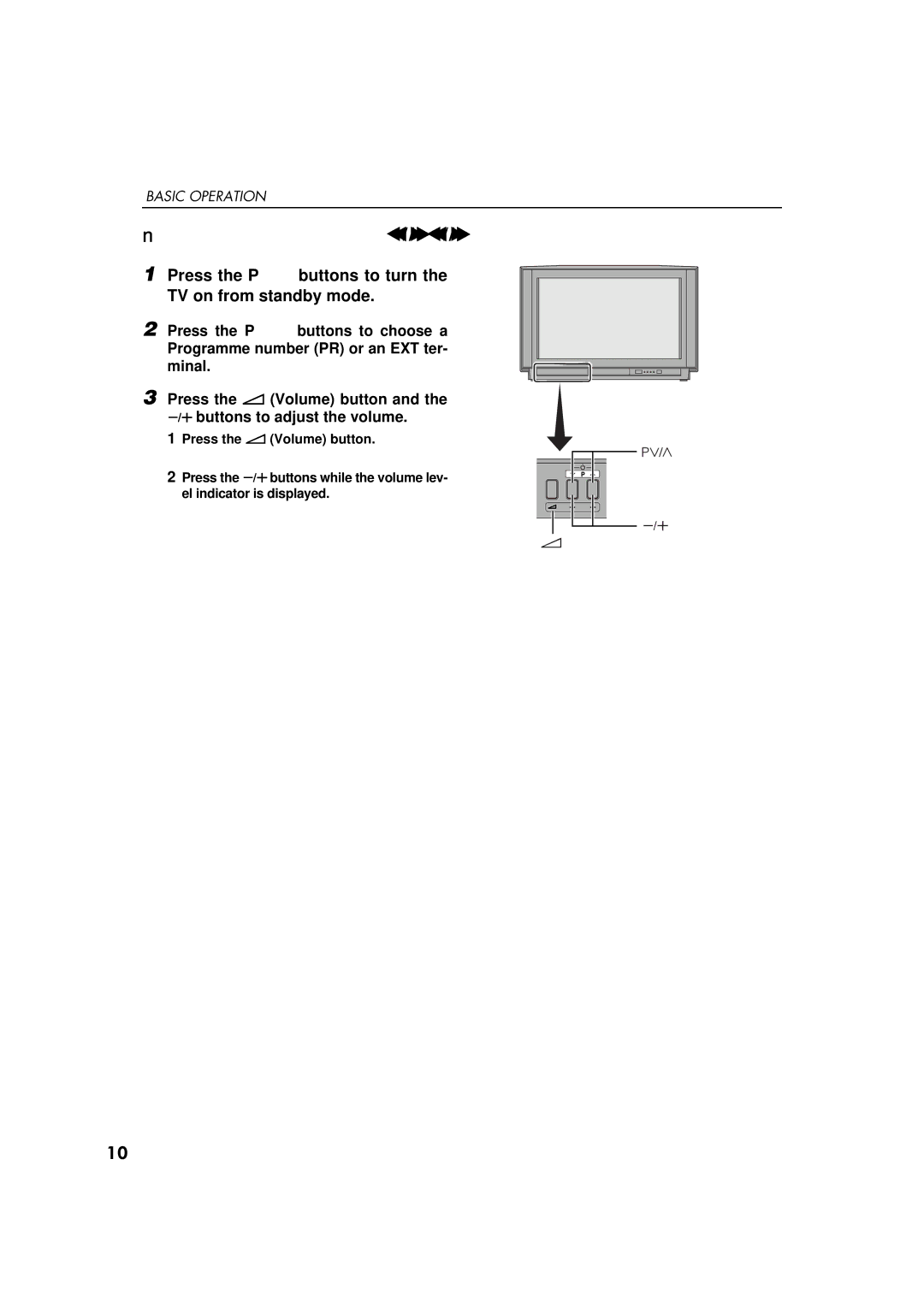 JVC AV-28WFT1EK, AV-32WFT1EK specifications Press the P buttons to turn the TV on from standby mode 