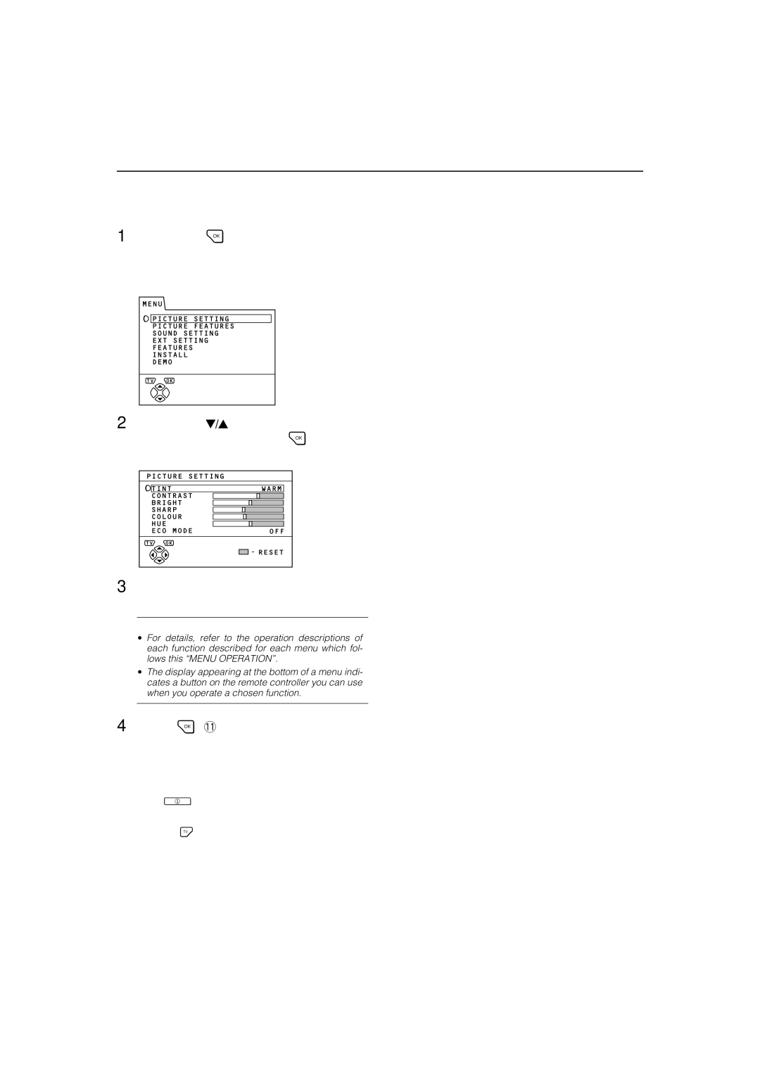 JVC AV-28WFT1EK, AV-32WFT1EK specifications Press the button to display Menu main menu 