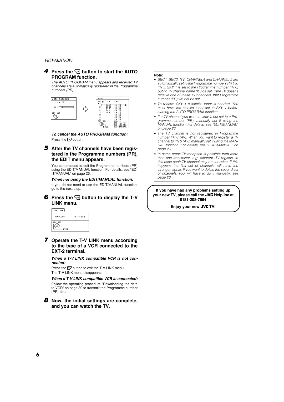 JVC AV-28WFT1EK, AV-32WFT1EK specifications To cancel the Auto Program function, When not using the EDIT/MANUAL function 