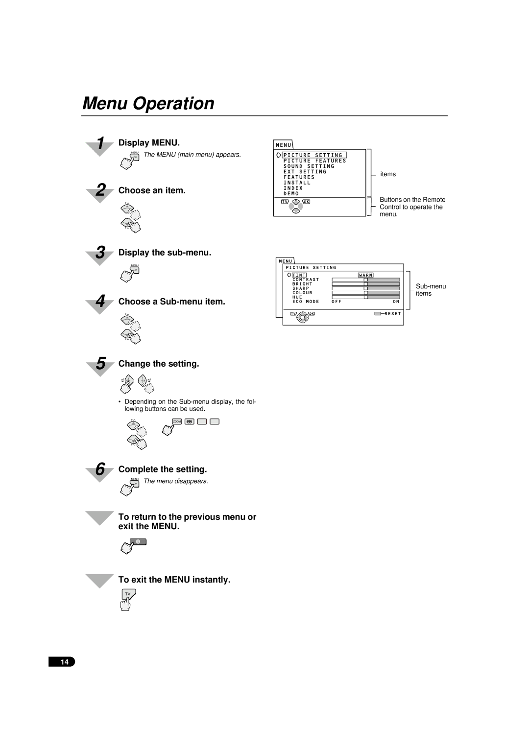 JVC AV-28WFX1EU, AV-32WFX1EU specifications Menu Operation 