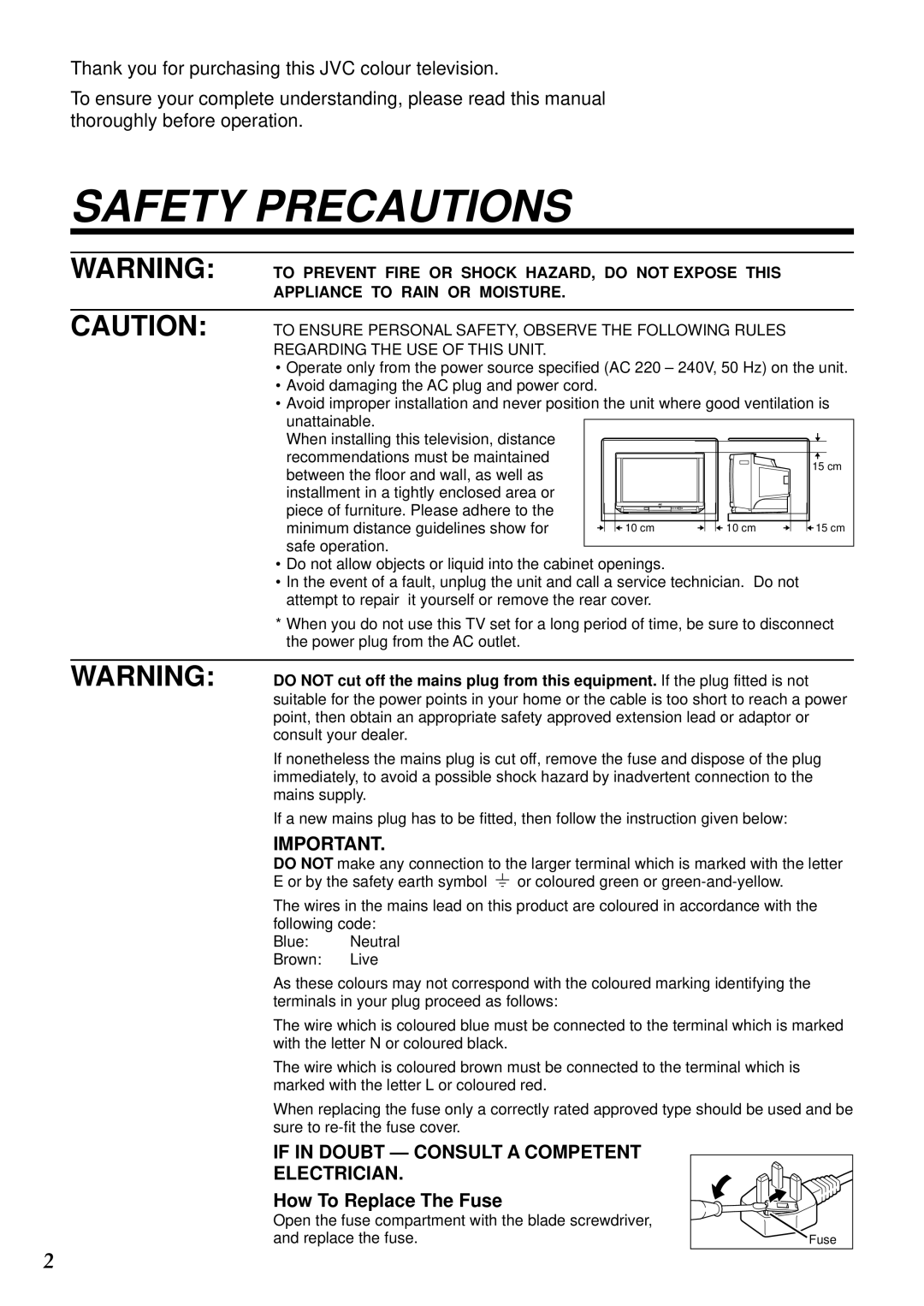 JVC AV-28WT2EK, AV-24WT2EK specifications Safety Precautions, Appliance to Rain or Moisture 