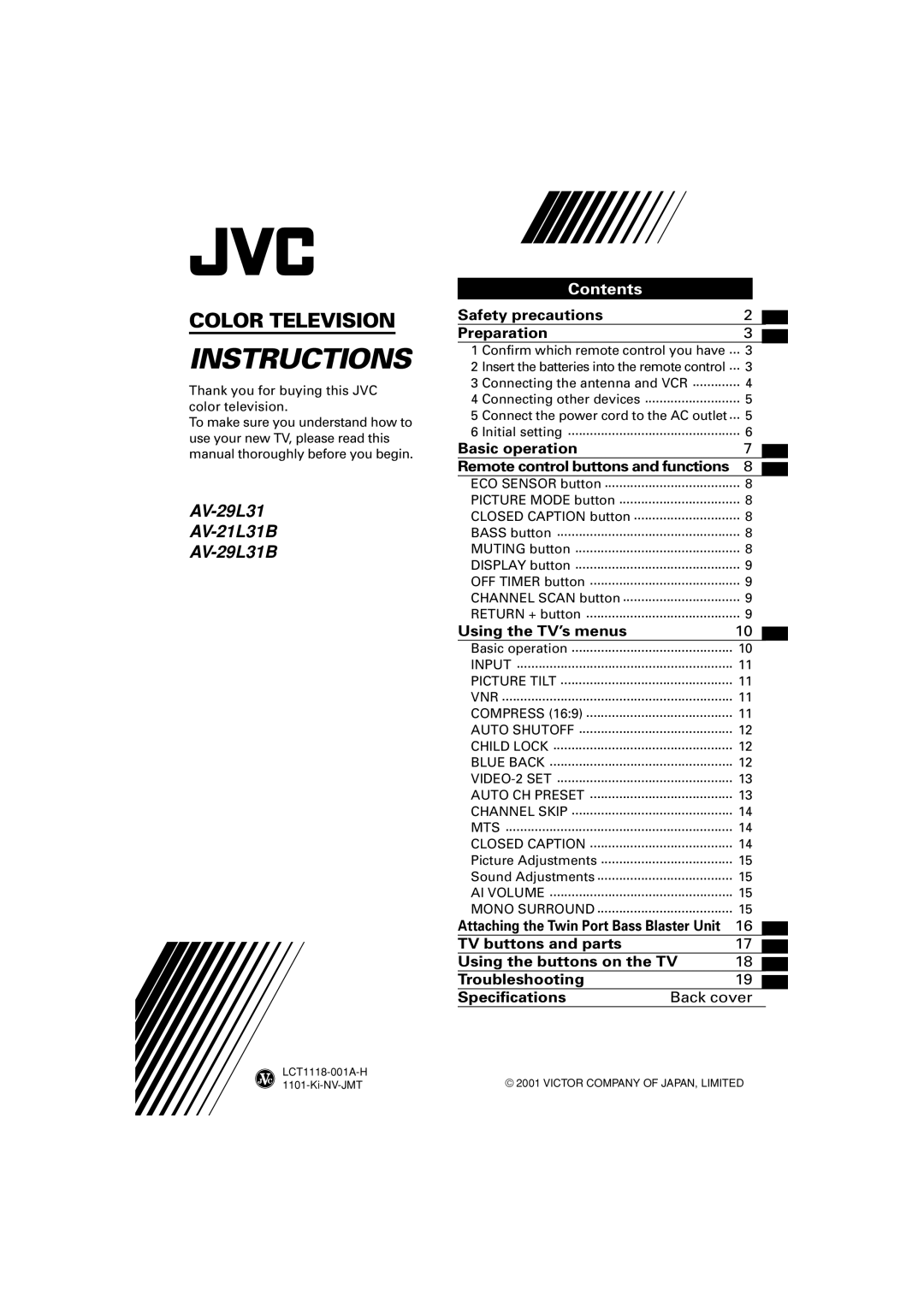 JVC AV-29L31B, AV-21L31B specifications Instructions 