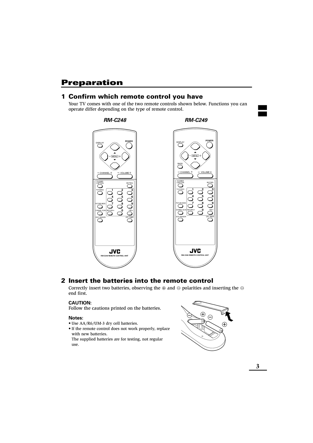 JVC AV-29L31B, AV-21L31B specifications Preparation, Confirm which remote control you have 