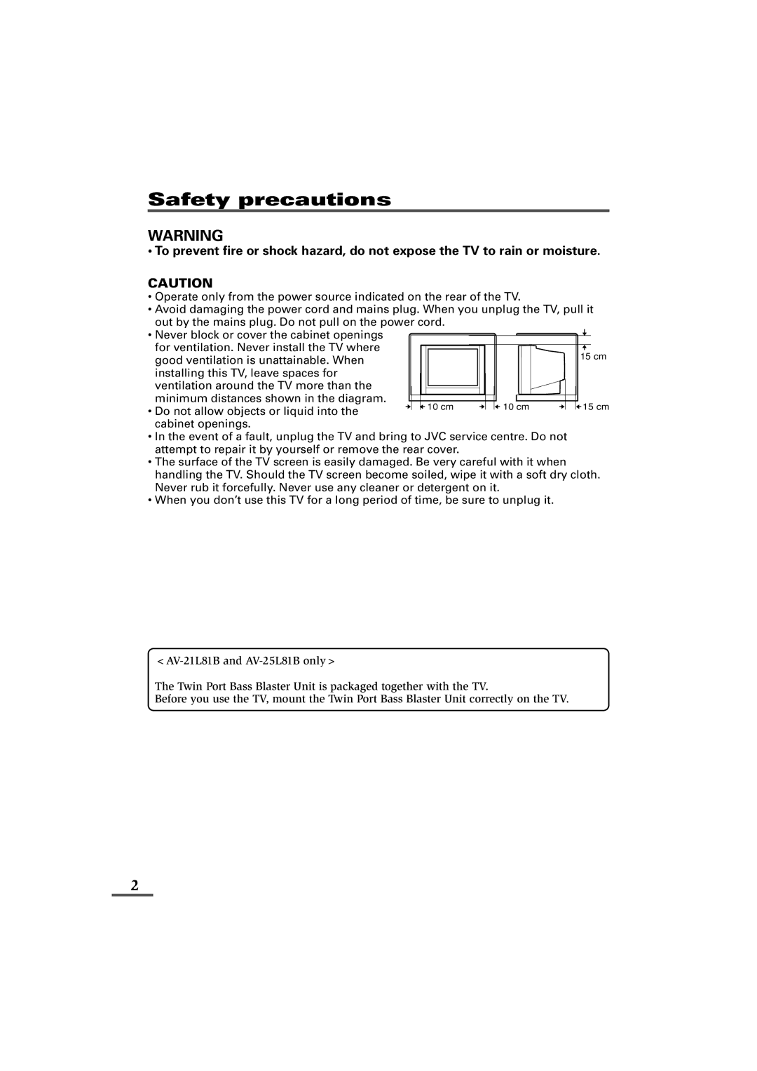 JVC AV-29L81B, AV-25L81B, AV-21L81B specifications Safety precautions 