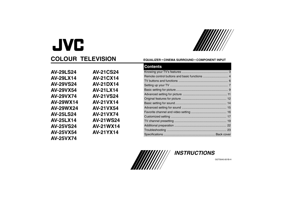 JVC AV-29LS24 specifications Colour Television, Specifications Back cover 