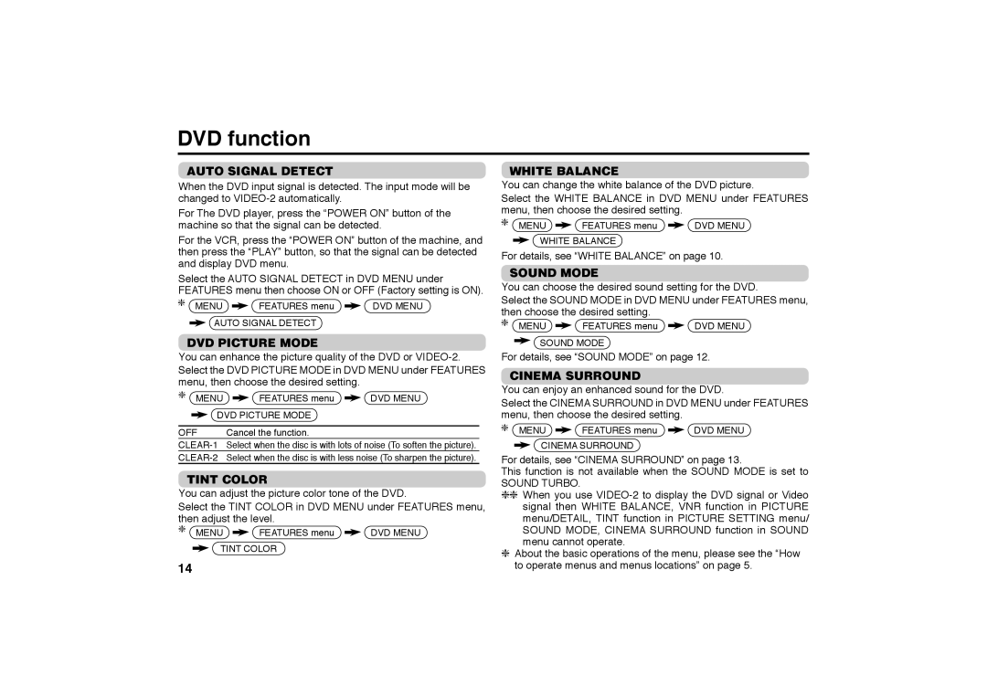 JVC AV-29MT36, AV-21MT36 specifications DVD function, Auto Signal Detect, DVD Picture Mode, Tint Color 