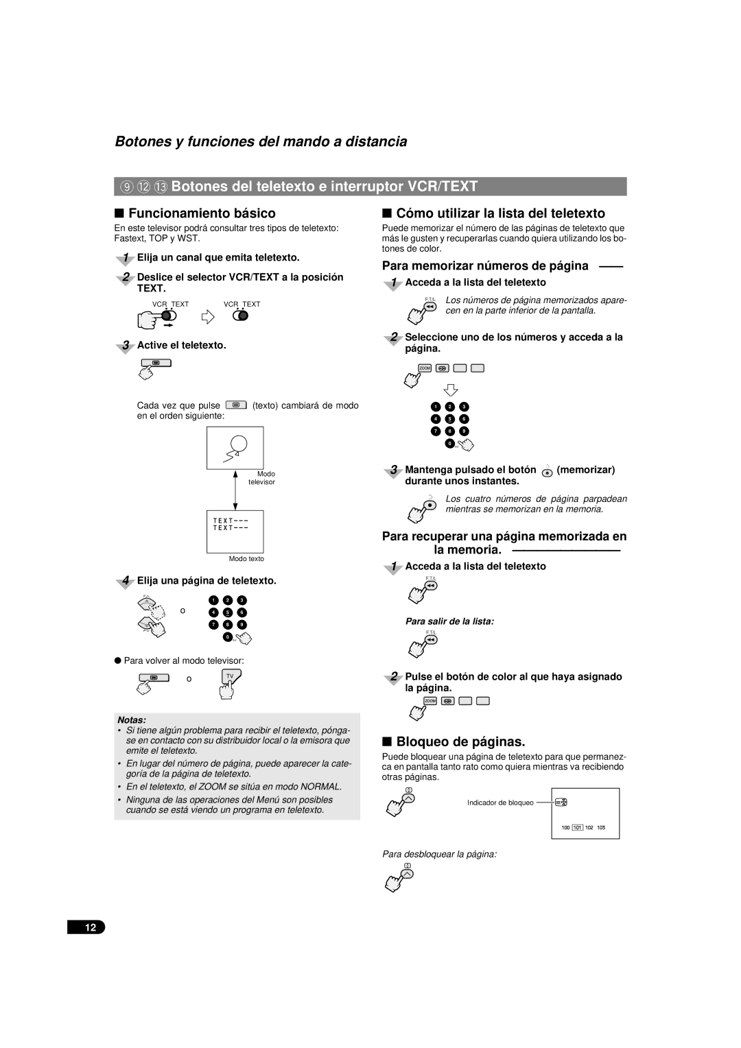 JVC AV-29TX1EP, AV-29TX1EPS manual = ~ Botones del teletexto e interruptor VCR/TEXT, Bloqueo de páginas 