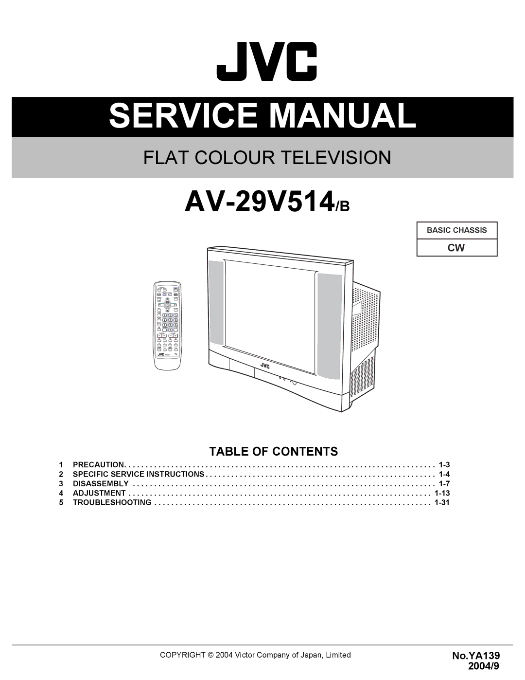 JVC AV-29V514/B service manual Table of Contents 