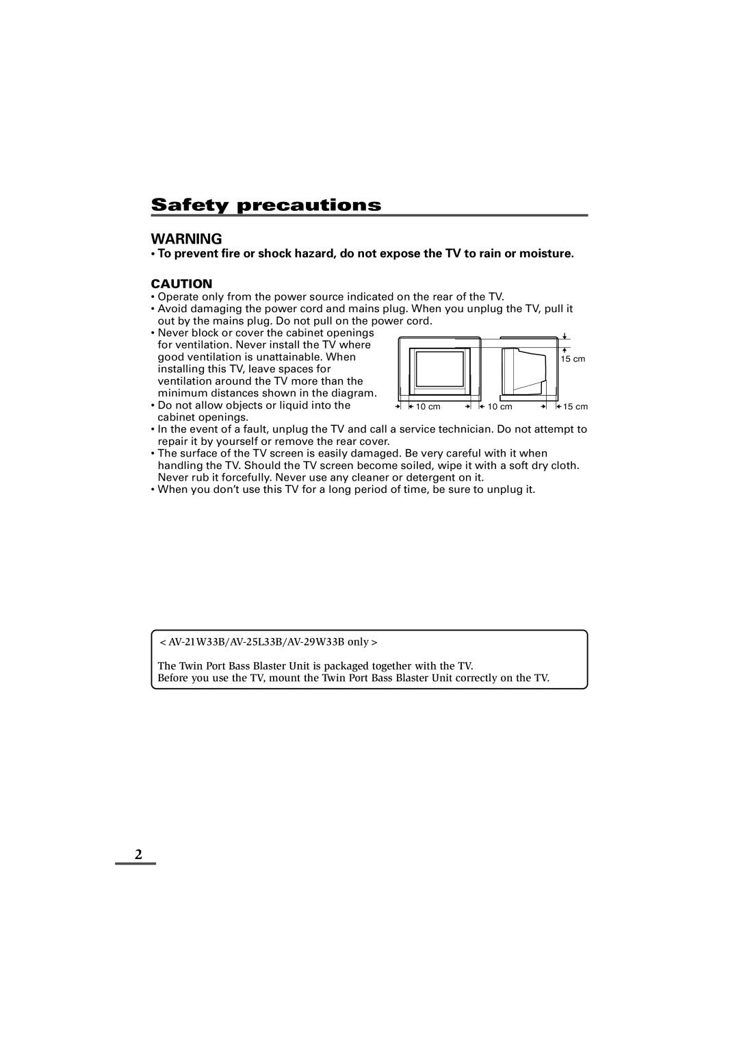 JVC AV-29W33B, AV-25L33B, AV-21W33B specifications Safety precautions 