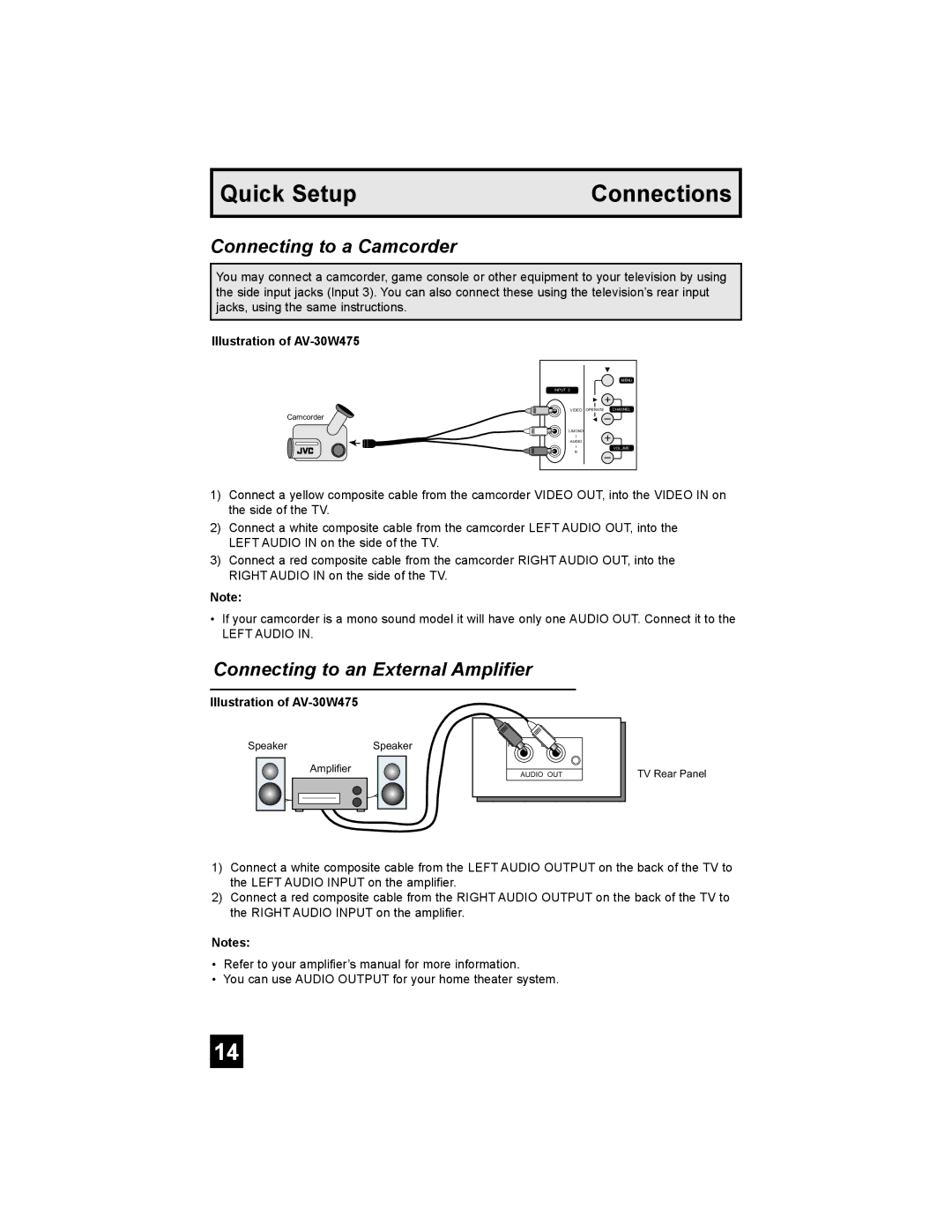 JVC AV-30W475 manual Connecting to a Camcorder 