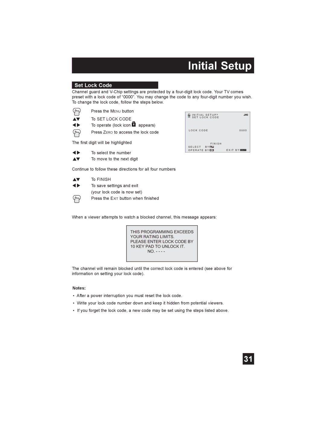 JVC AV-30W475 manual Set Lock Code 