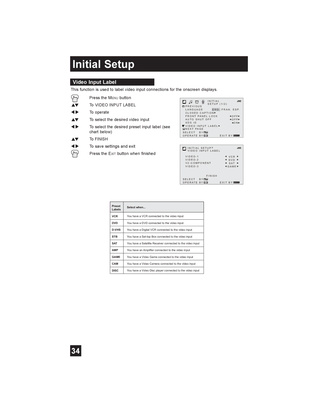 JVC AV-30W475 manual Video Input Label 