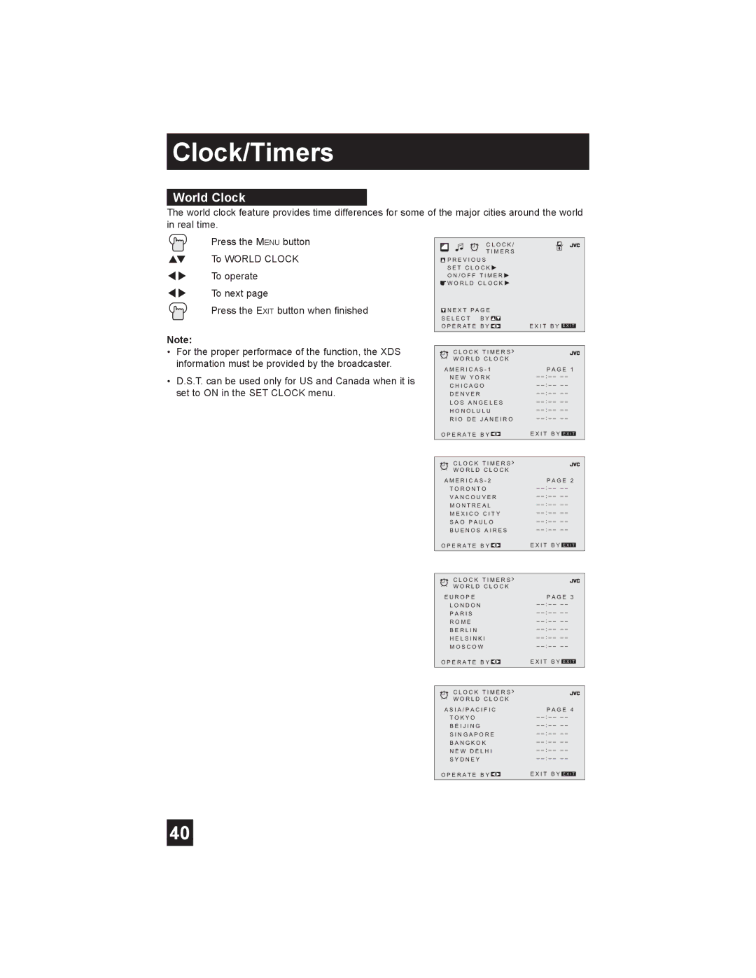 JVC AV-30W475 manual World Clock 