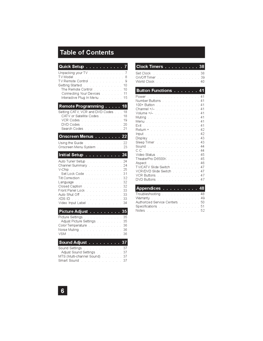 JVC AV-30W475 manual Table of Contents 