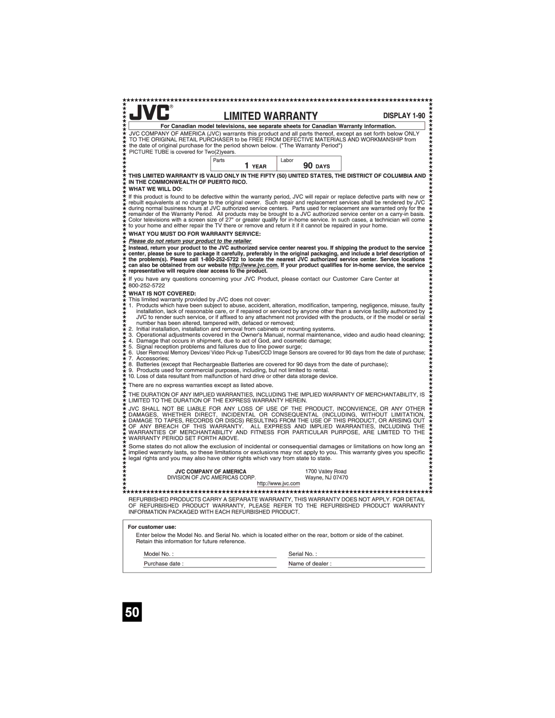 JVC AV 30W476 manual 