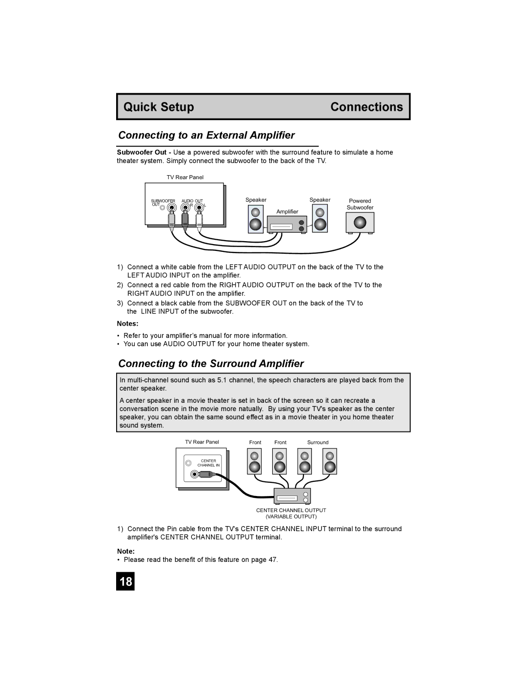 JVC AV-30W585, AV-30W575, AV 30W575 manual Connecting to an External Amplifier, Connecting to the Surround Amplifier 