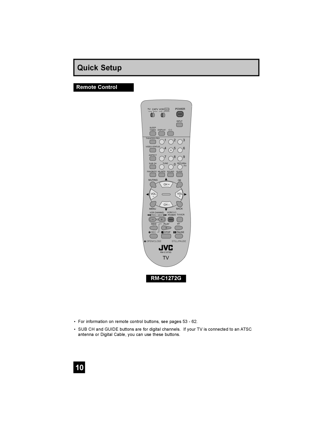 JVC AV-30W777, AV-30W767, AV 30W777 manual Remote Control, RM-C1272G 