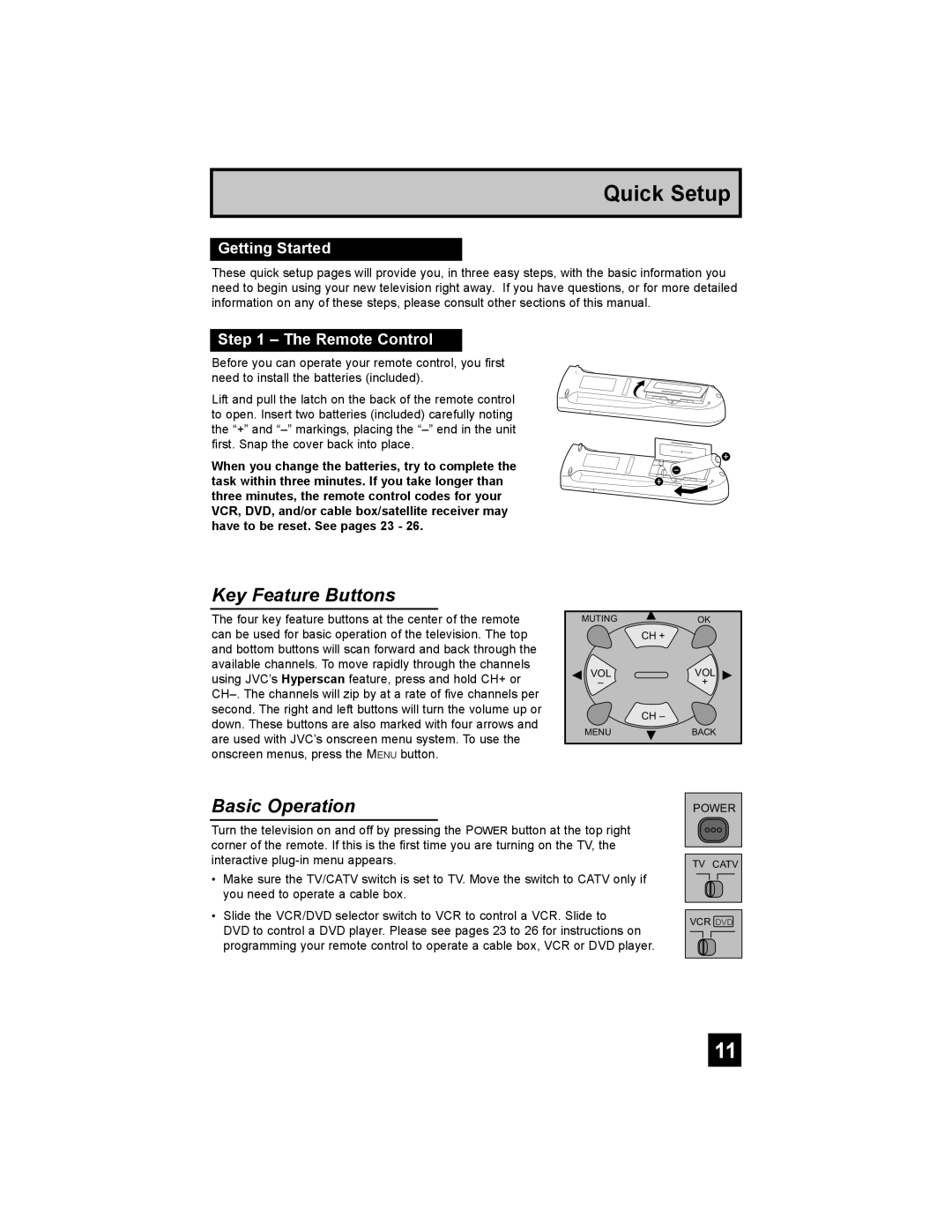 JVC AV 30W777, AV-30W777, AV-30W767 manual Key Feature Buttons, Basic Operation, Getting Started 