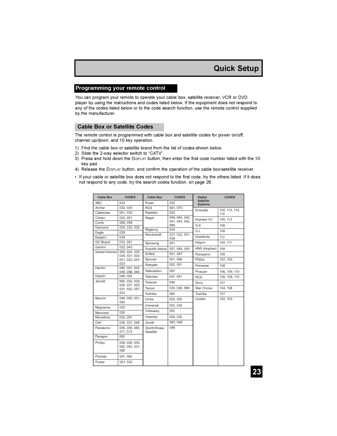 JVC AV 30W777, AV-30W777, AV-30W767 manual Programming your remote control, Cable Box or Satellite Codes 