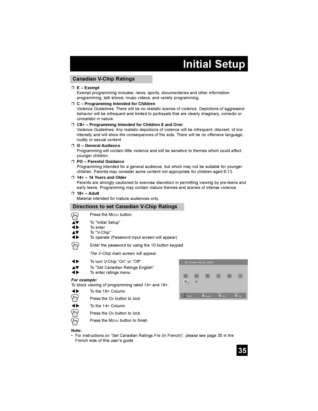 JVC AV 30W777, AV-30W777, AV-30W767 manual Directions to set Canadian V-Chip Ratings 