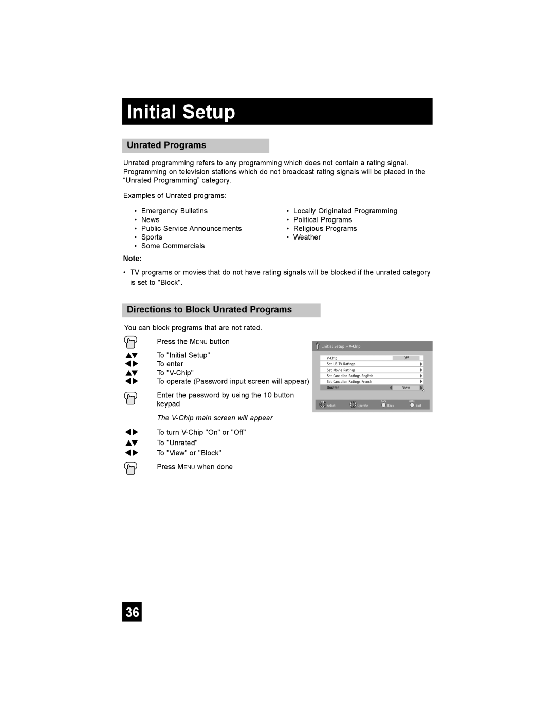 JVC AV-30W777, AV-30W767, AV 30W777 manual Directions to Block Unrated Programs 