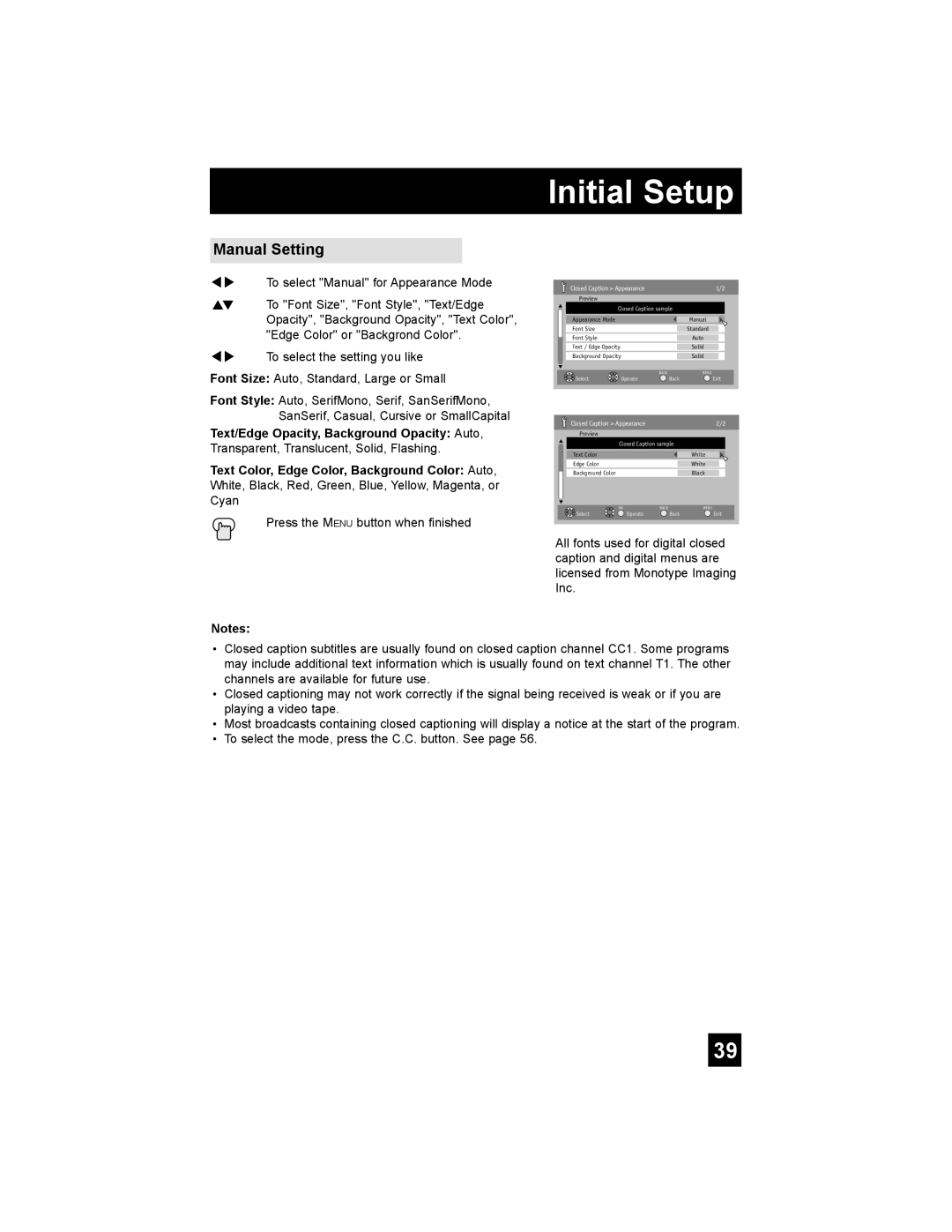 JVC AV 30W777 manual Manual Setting, Text/Edge Opacity, Background Opacity Auto, Transparent, Translucent, Solid, Flashing 