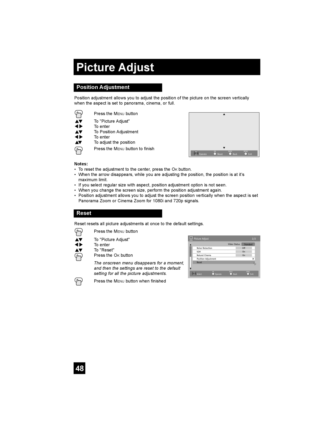 JVC AV-30W777, AV-30W767, AV 30W777 manual Position Adjustment, To Reset 