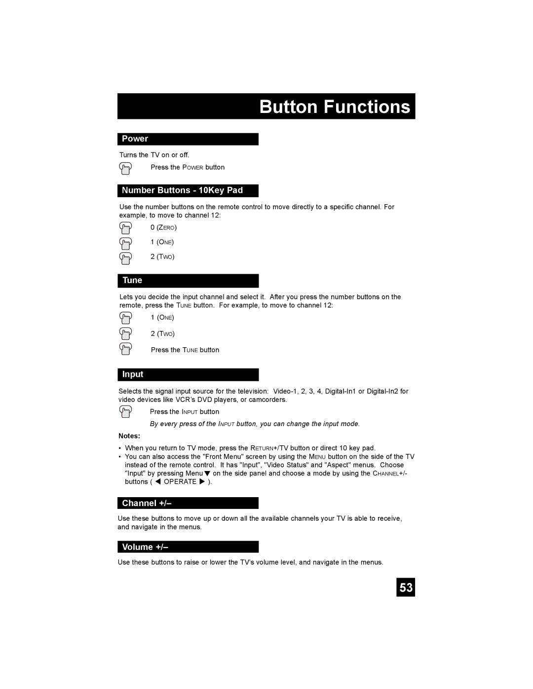 JVC AV 30W777, AV-30W777, AV-30W767 manual Button Functions 