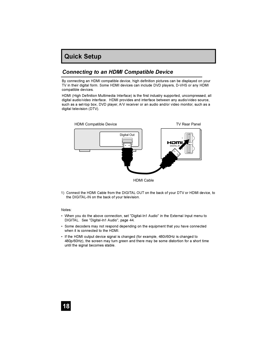 JVC AV-30W777, AV-30W767, AV 30W777 manual Connecting to an HDMI Compatible Device, Quick Setup 