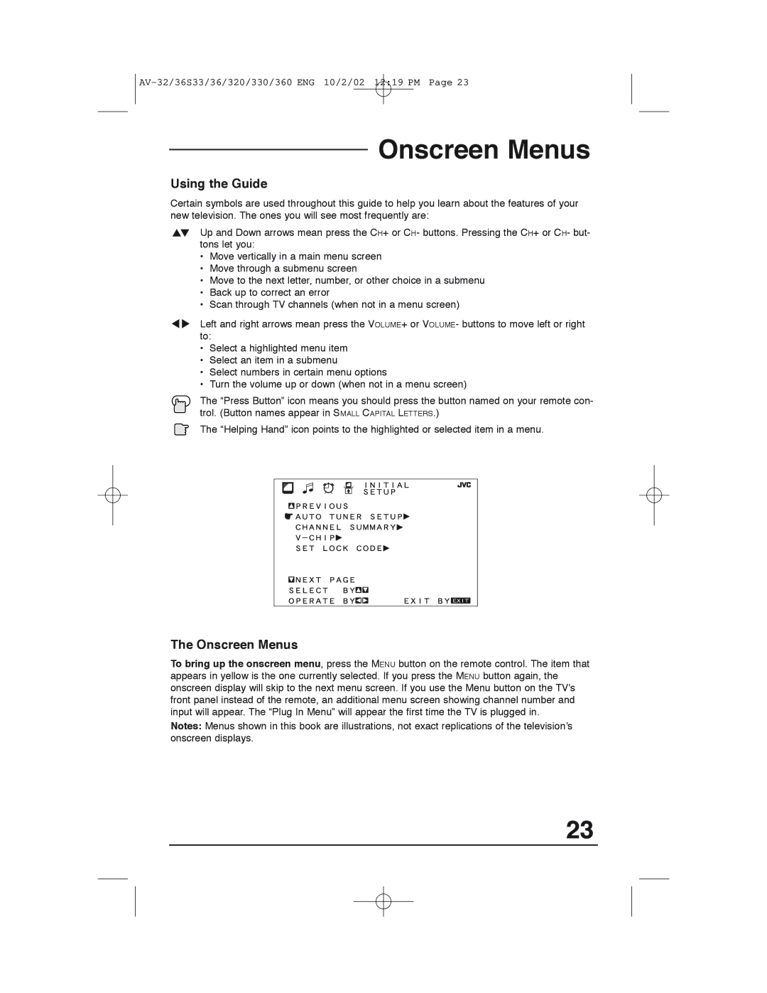 JVC AV 32320 manual Onscreen Menus, Using the Guide 