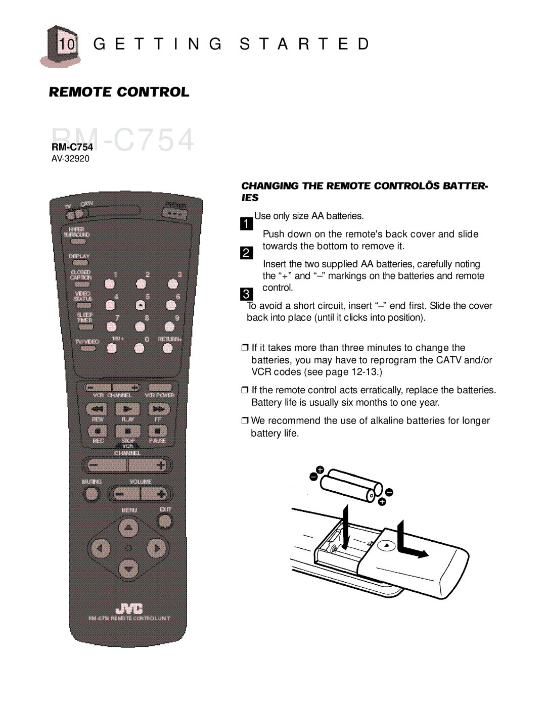 JVC AV-32920 manual E T T I N G S T a R T E D, RMRM-C754 -C754 