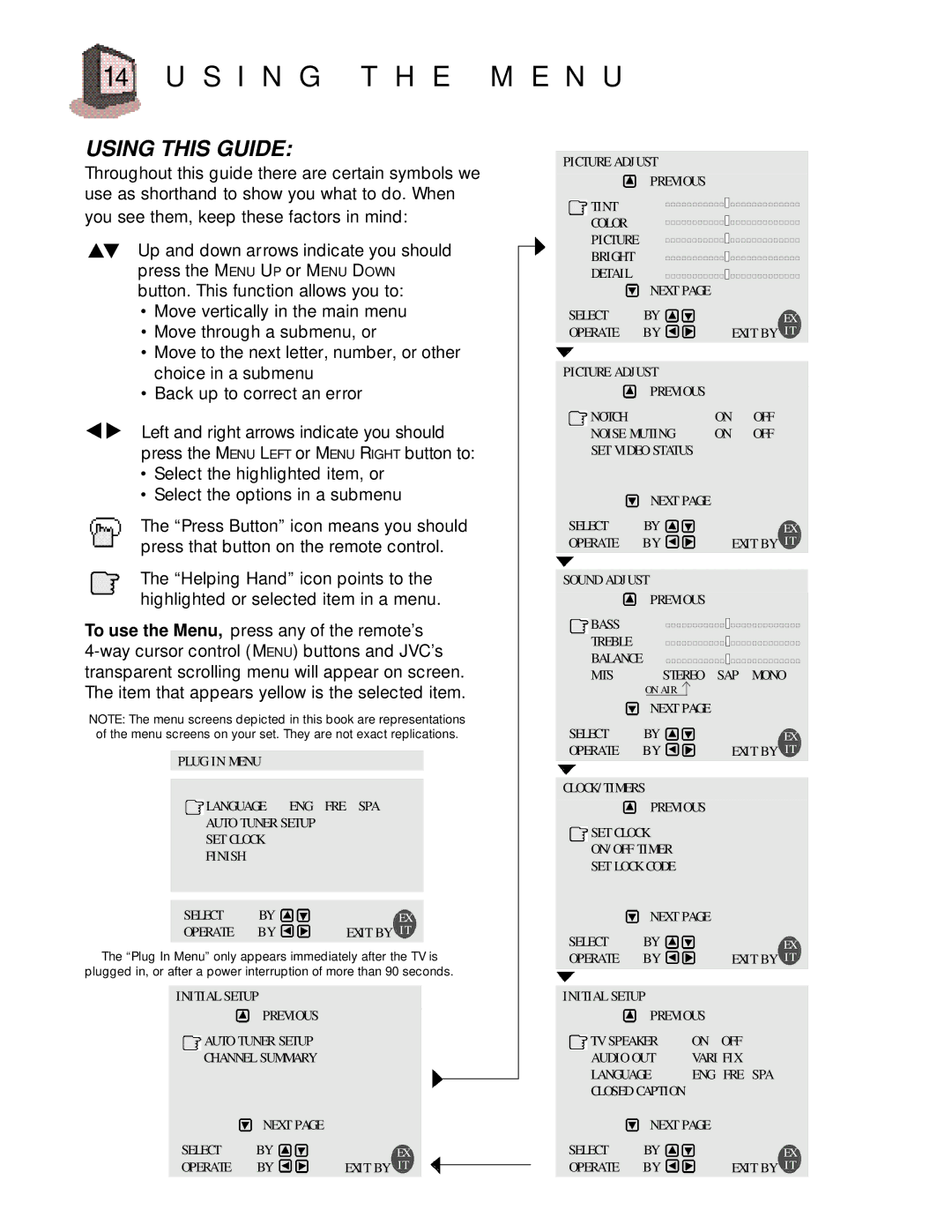 JVC AV-32920 manual S I N G T H E M E N U, Using this Guide 